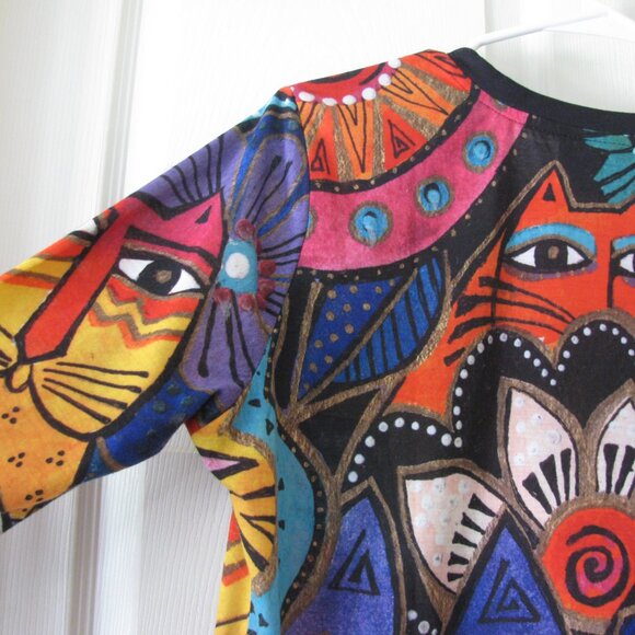 Laurel Burch Top Blouse Large EUC Colorful Cats Cat 3/4 Sleeve FINAL - Picture 5 of 5